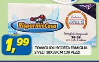 Risparmio Casa TOVAGLIOLI SCORTA FAMIGLIA 2 VELI 38X38 CM 130 PEZZI offerta