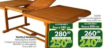Orizzonte TAVOLO MARINA 240 cm offerta