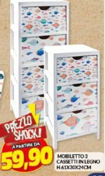 Risparmio Casa MOBILETTO 3 CASSETTI IN LEGNO н.61х30х24см offerta