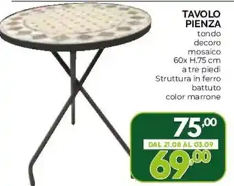 TAVOLO PIENZA 60x H.75 cm