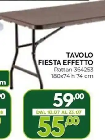 Orizzonte TAVOLO FIESTA EFFETTO Rattan 364253 180x74 h 74 cm offerta