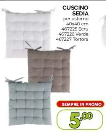 CUSCINO SEDIA per esterno 40x40 cm 467225 Ecru 467226 Verde 467227 Tortora