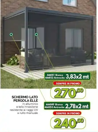 SCHERMO LATO PERGOLA ELLE in alluminio e telo in texilene resistente ai raggi UV a rullo manuale