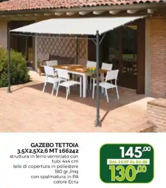 GAZEBO TETTOIA 3,5X2,5X2,6 MT 166242 struttura in ferro verniciato con tubi 4x4 cm telo di copertura in poliestere