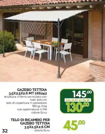 Orizzonte TELO DI RICAMBIO PER GAZEBO TETTOIA 3.5X2,5X2,6 CM colore Ecru offerta