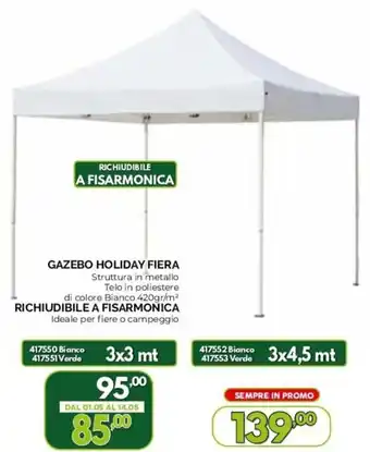 Orizzonte GAZEBO HOLIDAY FIERA Struttura in metallo Telo in poliestere di colore Bianco 420gr/m² offerta