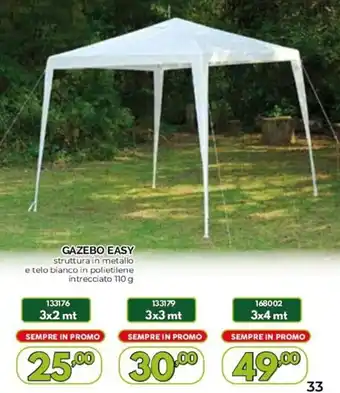 GAZEBO EASY struttura in metallo e telo bianco in polietilene intrecciato 110 g 3 x 2 mt