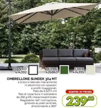 Orizzonte OMBRELLONE SUNDEK 3X4 MT offerta