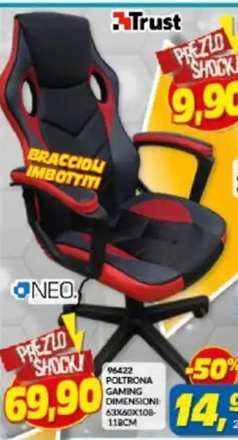 Risparmio Casa 96422 POLTRONA GAMING DIMENSIONE 63X60X108-118CM offerta