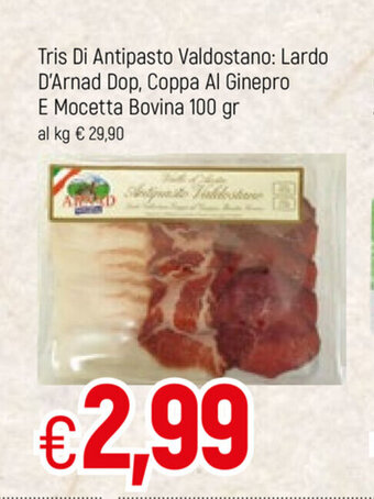 Famila Tris Di Antipasto Valdostano: Lardo D'Arnad Dop, Coppa Al Ginepro E Mocetta Bovina 100gr offerta