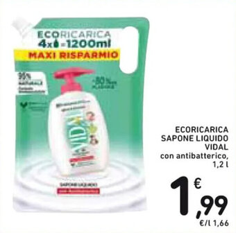 Spazio Conad ECORICARICA SAPONE LIQUIDO VIDAL con antibatterico, 1,2 l offerta