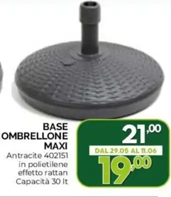 BASE OMBRELLONE MAXI Antracite 402151 in polietilene effetto rattan Capacità 30 It