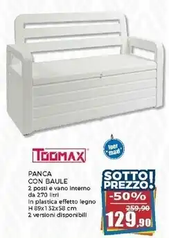 Toomax cassapanca con seduta 2 posti e vano interno da 263 litri bianca