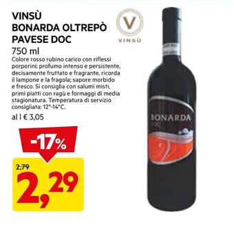 DPiù Vinsu - bonarda oltrepò pavese doc offerta