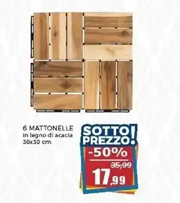Happy Casa Set 6 mattonelle in legno di acacia - 30x30cm offerta