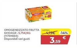 Bimbo Store Plasmon omogeneizzato frutta 6x104gr offerta