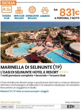 Eurospin MARINELLA DI SELINUNTE (TP) L'OASI DI SELINUNTE HOTEL & RESORT offerta