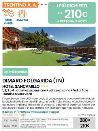 Eurospin DIMARO FOLGARIDA (TN) HOTEL SANCAMILLO offerta