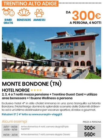 Eurospin MONTE BONDONE (TN) HOTEL NORGE offerta
