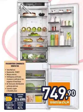 Unieuro Haier FRIGORIFERO COMBINATO HBW5518E offerta
