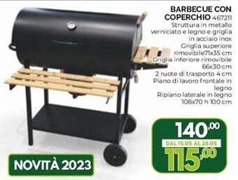 Orizzonte BARBECUE CON COPERCHIO 467211 Griglia superiore rimovibile71x35 cm 66x30 cm offerta