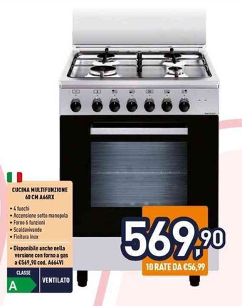 Unieuro GLEMGAS CUCINA MULTIFUNZIONE 60 CM A66RX offerta