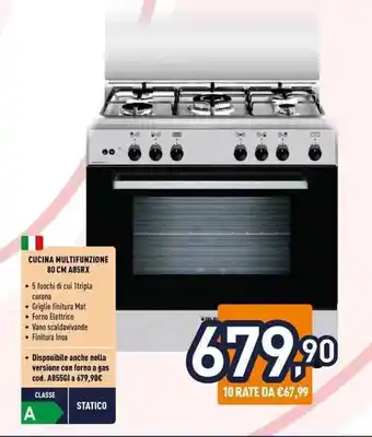 Unieuro GLEMGAS CUCINA MULTIFUNZIONE 80 CM A85RX offerta