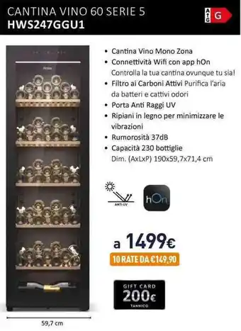 Unieuro Haier CANTINA VINO 60 SERIE 5 HWS247GGU1 offerta