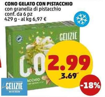PENNY CONO GELATO CON PISTACCHIO con granella di pistacchio conf. da 6 pz 429 g offerta