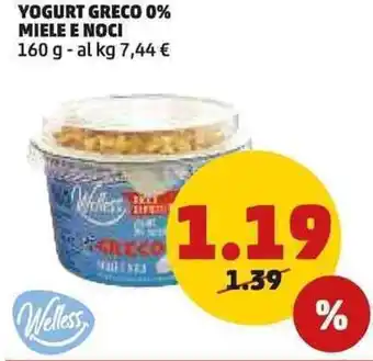 PENNY Welless YOGURT GRECO 0% MIELE E NOCI 160 g offerta