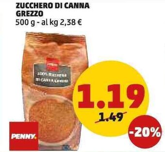 PENNY PENNY ZUCCHERO DI CANNA GREZZO 500 g offerta