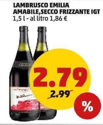 PENNY LAMBRUSCO EMILIA AMABILE,SECCO FRIZZANTE IGT 1,5 l offerta