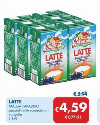 MD Discount LATTE MALGA PARADISO parzialmente scremato uht valigetta L 1x6 offerta