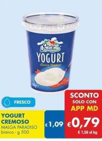 MD Discount YOGURT CREMOSO MALGA PARADISO bianco - g 500 offerta