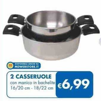 2 CASSERUOLE con manico in bachelite 16/20 cm - 18/22 cm