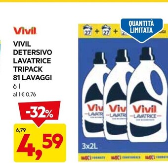 DPiù Vivil detersivo lavatrice tripack 81 lavaggi offerta