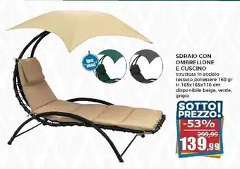 Happy Casa Sdraio con ombrellone e cuscino colore beige - 165x110cm offerta