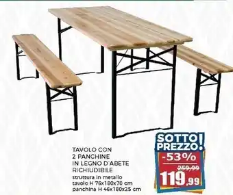 Happy Casa Set tavolo 180x70cm con 2 panchine - richiudibile offerta
