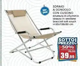 Happy Casa Sdraio a dondolo beige con cuscino - h60x106x50 cm offerta
