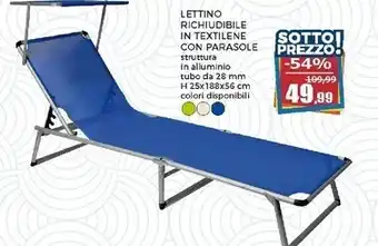 Lettino pieghevole con parasole - h25x188x56 cm