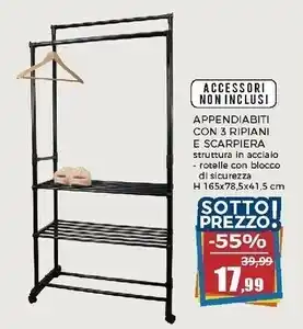 Happy Casa Appendiabiti nero 3 ripiani poggia scarpe - h165cm offerta