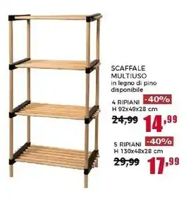 Happy Casa Scaffale multiuso 4 ripiani in legno di pino 2 in 1 linea woodpine - h92x49x28 cm offerta