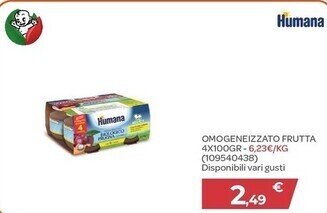 Bimbo Store Humana omogeneizzato frutta 4x100gr offerta