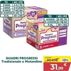 Bimbo Store Pampers quadri progressi tradizionale o mutandino offerta