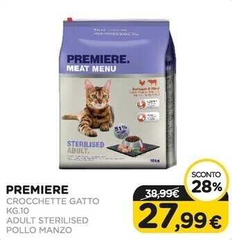 Arcaplanet Premiere - crocchette gatto kg.10 adult sterilised pollo manzo offerta