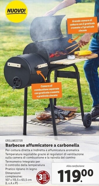 Lidl Grillmeister barbecue affumicatore a carbonella offerta