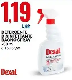 Eurospin Dexal detergente disinfettante bagno spray offerta