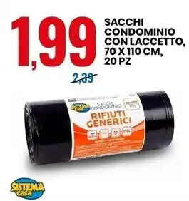 Eurospin Sistema casa sacchi condominio con laccetto, 70 x 110 cm, 20 pz offerta