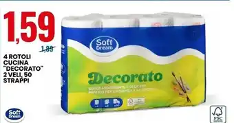 Eurospin Soft dream 4 rotoli cucina decorato 2 veli, 50 strappi offerta
