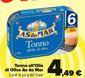 Carrefour Market Asdomar tonno all' olio di oliva offerta
